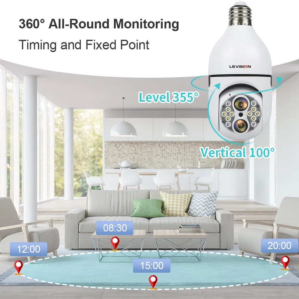 LSVISION 2K 4MP Bulb Camera Video Surveillance WIFI Security Cameras Wireless IP CCTV PTZ Webcam Dual Lens 10X Zoom Night Vision