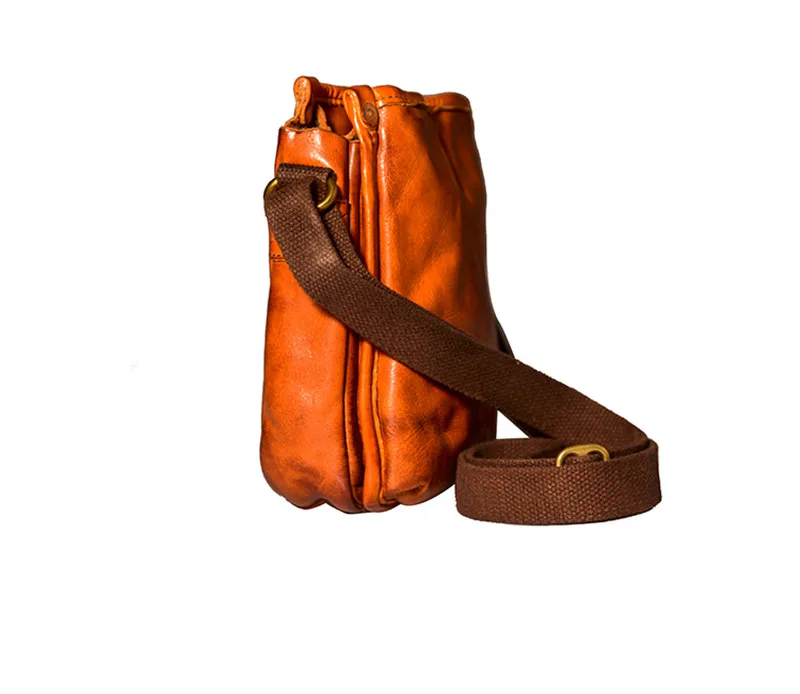 Vintage fashion luxury natural genuine leather men's small messenger bag casual daily outdoor real cowhide phone shoulder bag