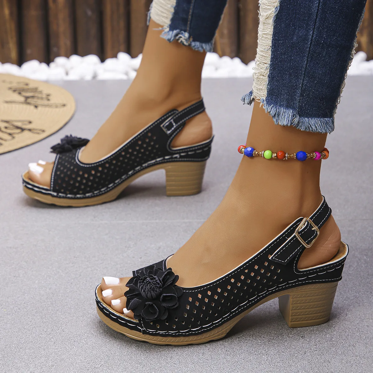 Women's Sandals  Summer Classic Retro Slip-on Comfortable High Heels Breathable Non-slip Light Sandals for Women Mujer