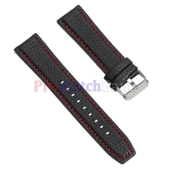 High - Quality Brown Lychee Pattern Leather Watch Band - Universal Fit - 20mm (Black Red)