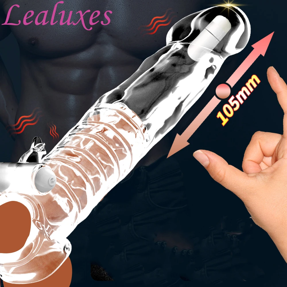 Penis Sleeve Reusable Condom Penis Extension Delay Ejaculation Cock Cover Extender Vibrator Sex Toys For Men Adults