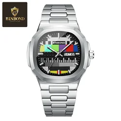 BINBOND Retro Design Men's Luminous Quartz Wristwatch with Calendar (Silver Black)
