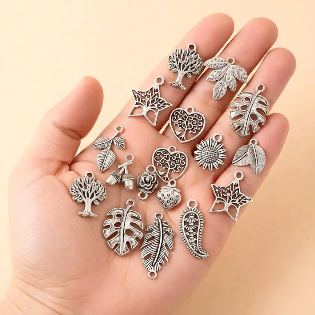 20 Stück niedliche Anhänger aus Legierung in Form von Pflanzen, Blumen, Bäumen und Blättern für die Schmuckherstellung, Ohrringe, Anhänger, Halsketten, Armbänder, DIY-Bastelzubehör