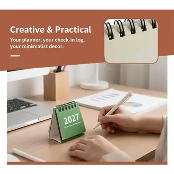 Calendario da Scrivania Mensile 2027, Design Vintage Minimalista con Note per Casa e Ufficio, Monitoraggio Obiettivi e Registrazione delle Abitudini