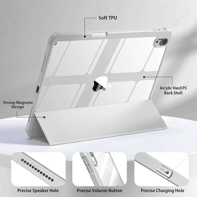 Clear Transparent Back Case with Pencil Holder for iPad - Enhanced Protection and Sleek Design