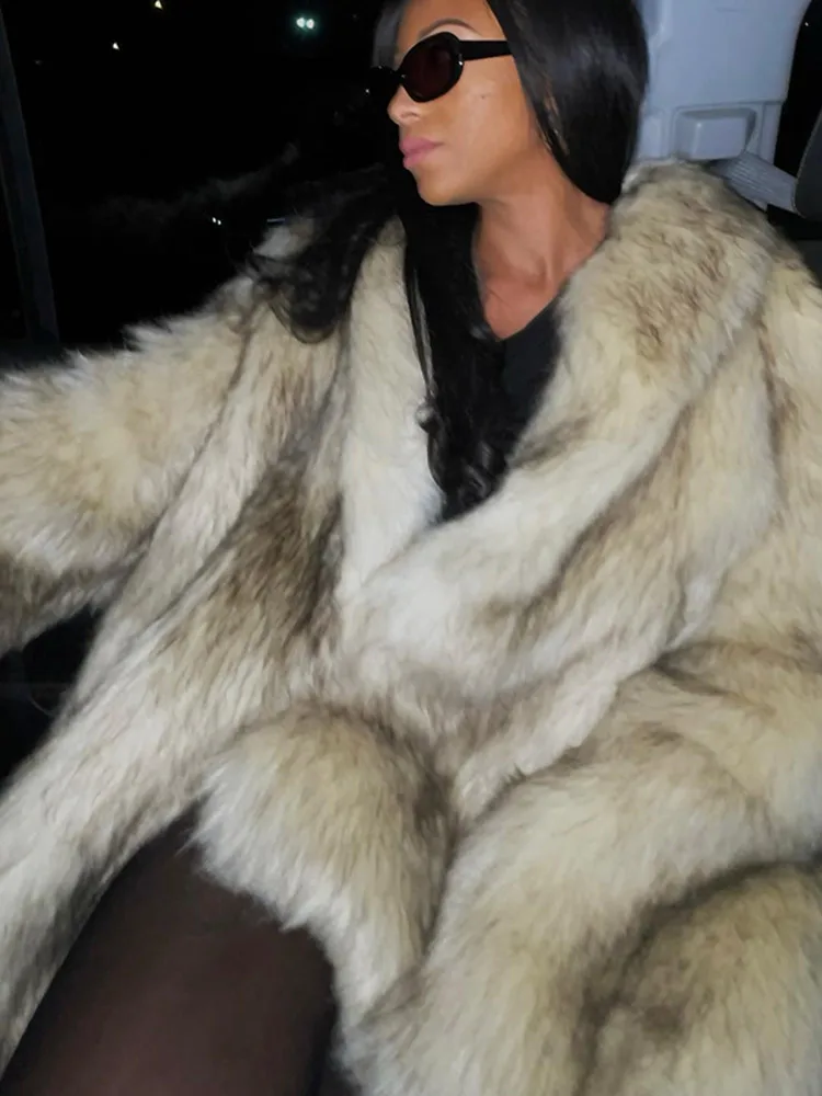 Luxury Fluffy Women Faux Fur Overcoat Fashion Lapel Long Sleeve Pockets Cardigan Jacket Winter Female Chic Thick Streetwear 2024 6