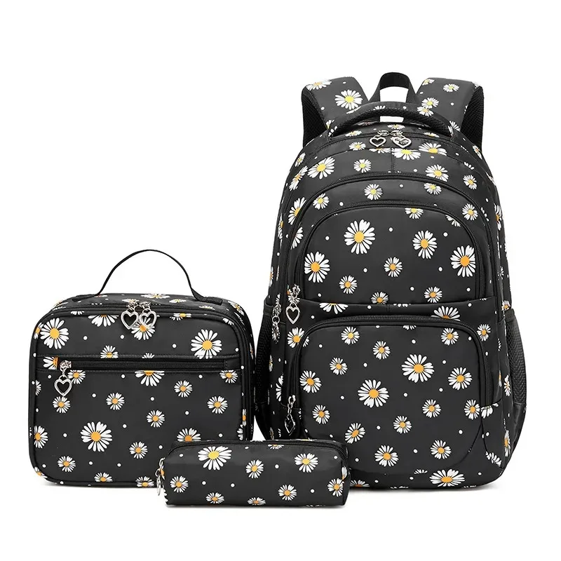 Daisy Pattern School Bag Backpack Pencil Case Handbag Three Piece Set Nylon Fabric Waterproof Boys Girl Teenagers Trend Backpack 1