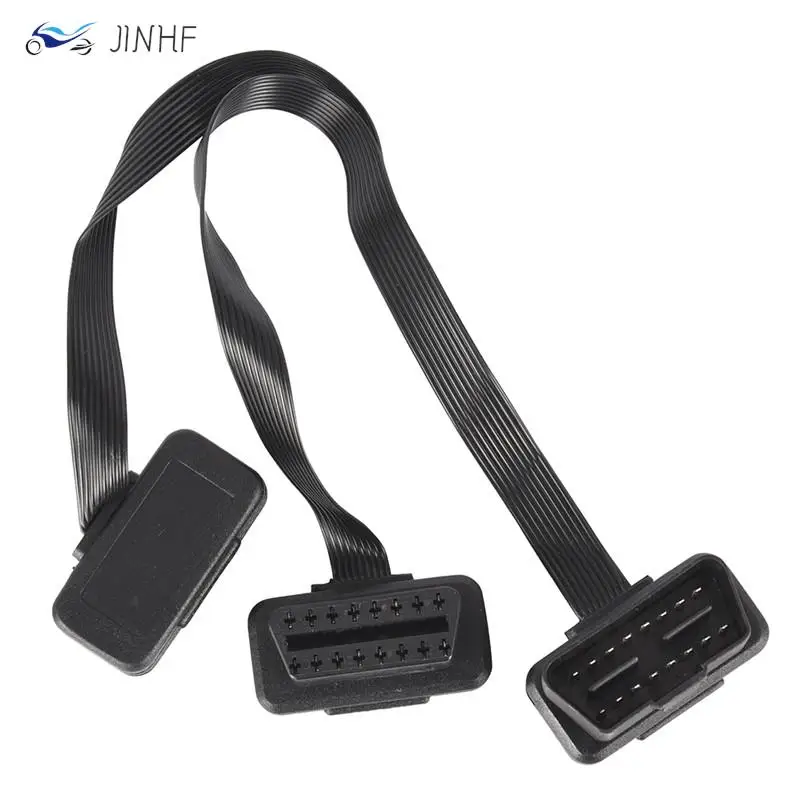 

Flat 16Pin ELM327 OBD2 Male To Dual Female Y Splitter Elbow Extension Cable Lead New