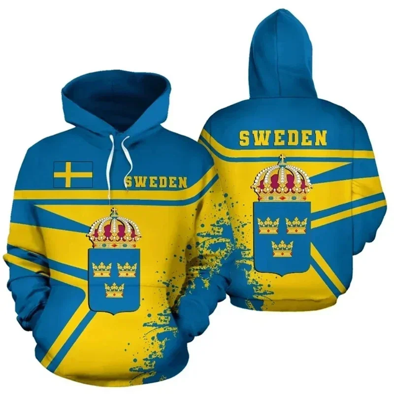 thumbnail image 1 of Sudadera con capucha con estampado 3D de la bandera de Suecia para hombre, sudadera de manga larga con estampado de emblema nacional, jersey de gran tamaño a la moda, ropa, 1 of 5