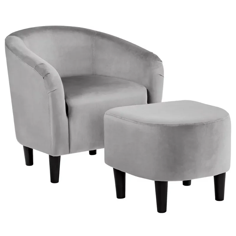 

Easyfashion Barrel Accent Chair with Ottoman, Gray Velvet