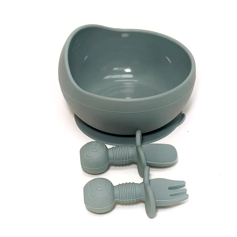 3pcs Silicone Complementary Bowl Baby Silicone Bowl Baby Fork Spoon Set Children's Autonomous Complementary Silicone Meal Plate