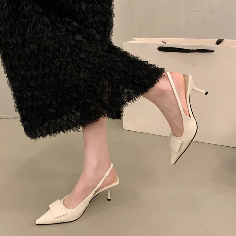 Womens Leather Slippers High Heels Shoes Party Pumps Woman Summer Sandals Women High Heel Slingback Sandal Shoes