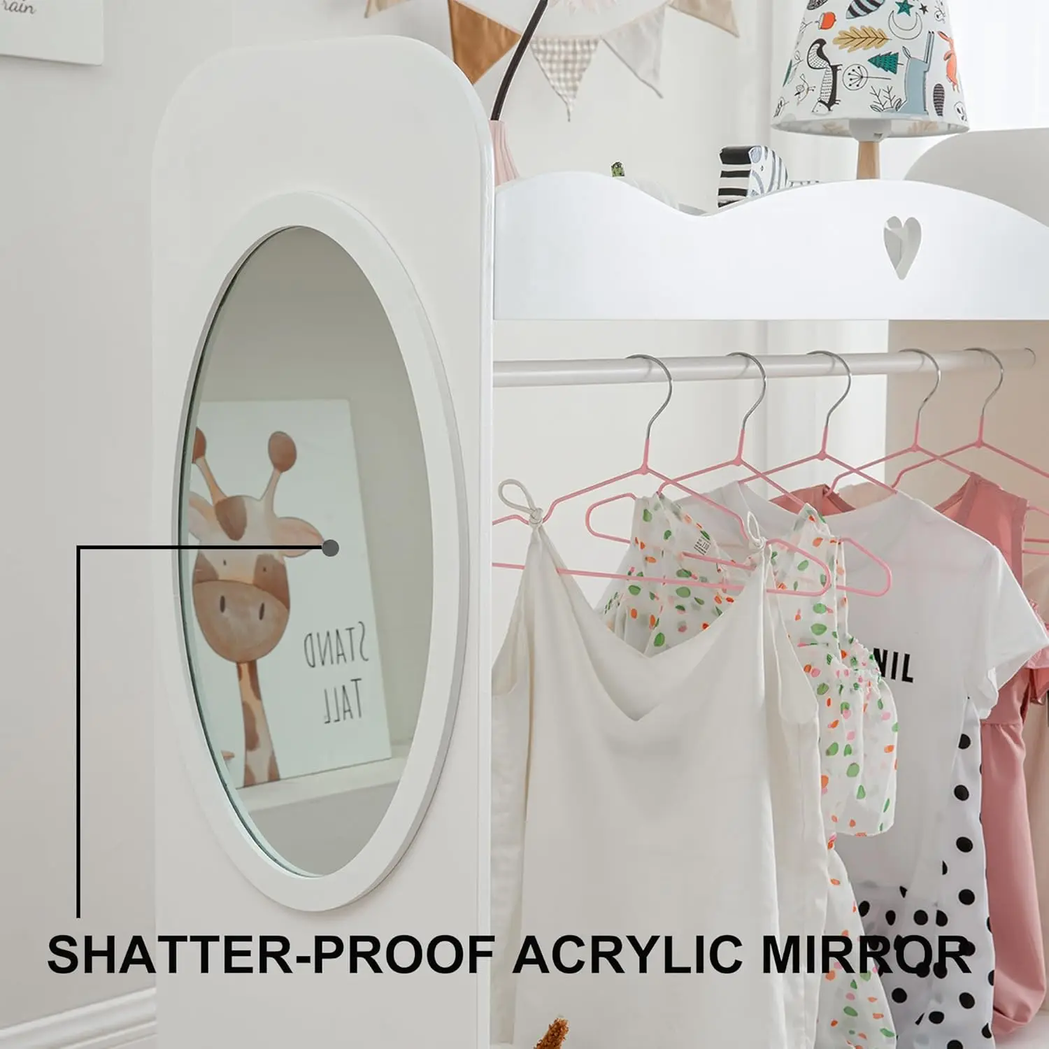 Kids Dress-Up Closet w/Mirror,Open Hanging Wardrobe w/Clothes Rack,Toddlers Pretend Play Costume Storage Dress