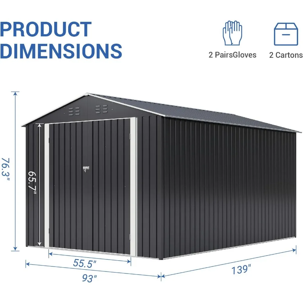 8 x 12 FT Outdoor Storage Shed, Metal Garden Shed with Updated Frame Structure, Tool Sheds for Backyard Garden Patio Lawn Black 6
