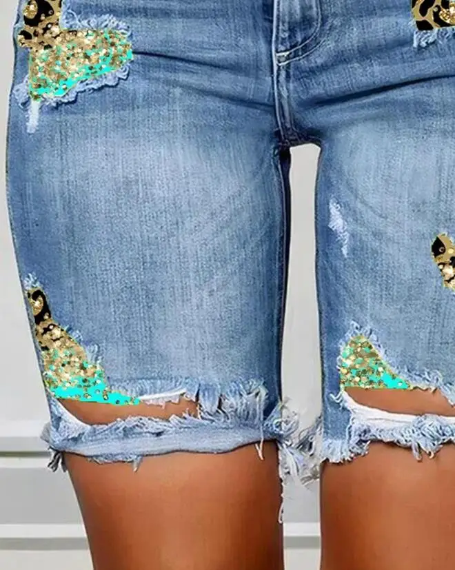 European and American women's clothing 2024 summer new women's casual tie dye printed split denim shorts