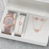 5pcs/set Fashion Women Leather Strap Quartz Watch and Love Heart Jewelry Set 1