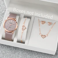 5pcs/set Fashion Women Leather Strap Quartz Watch and Love Heart Jewelry Set 1