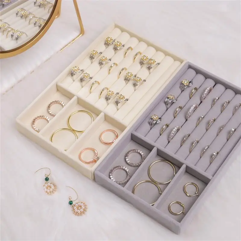 Jewelry Box Velvet Organizer DIY Earring Necklace Ring Jewelry Display Tray Portable Storage Display Case