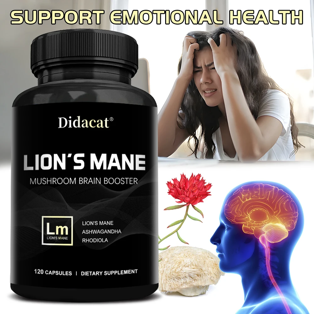 

Lion's Mane Supplement Mushroom Capsules - Health Focus Support, Healthy Energy Levels, Mood & Immune Function Support, Non-GMO