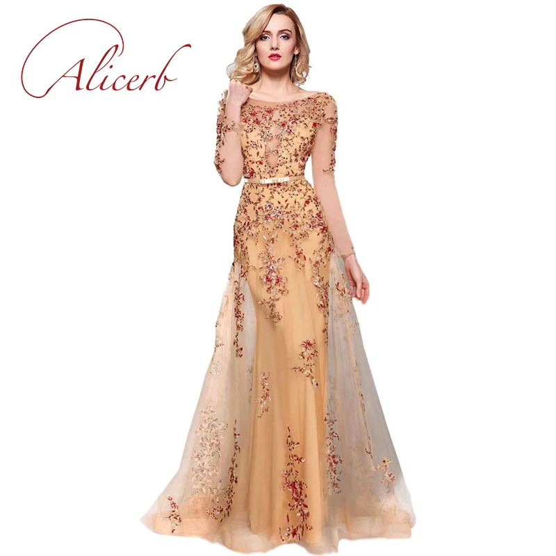 

Luxury Beading Mermaid Prom Dress Open Sweetheart Neckline Floral Applique Sheer Sleeves Elegant Formal Evening Party Dress 2023