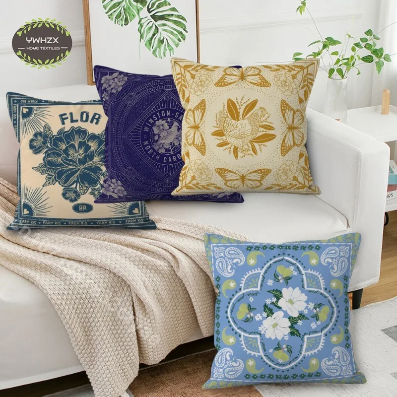 

Geometry Flower Print Pillow Case Vintage Cushion Cover Sofa Pillows Decorative Peachskin 45*45CM Pillowcase Luxury Home Decor