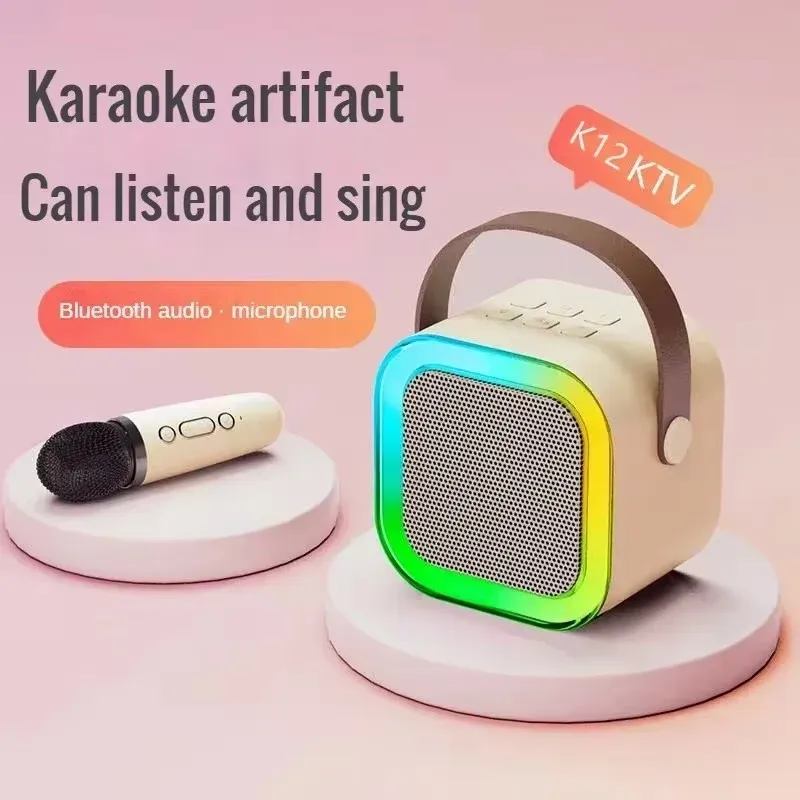Bluetooth K12 Karaoke Machine Portable 5.3 PA Speaker System with Single Dual Wireless Mic for Home Family Singing