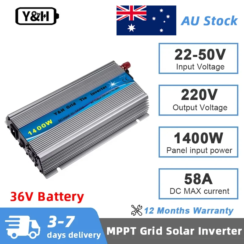 Y&H 1400W MPPT Grid Tie Solar Inverter 24V/36V Battery Discharge Mode AC220V Output Pure Sine Wave Converter for Solar Panels