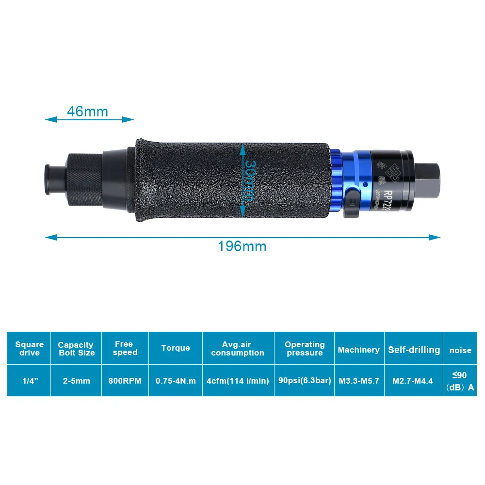 RONGPENG 자동 공압 스크루 드라이버, 공압 스크루 드라이버 키트, 공기 직선, 0.75-4N.M, 800RPM
