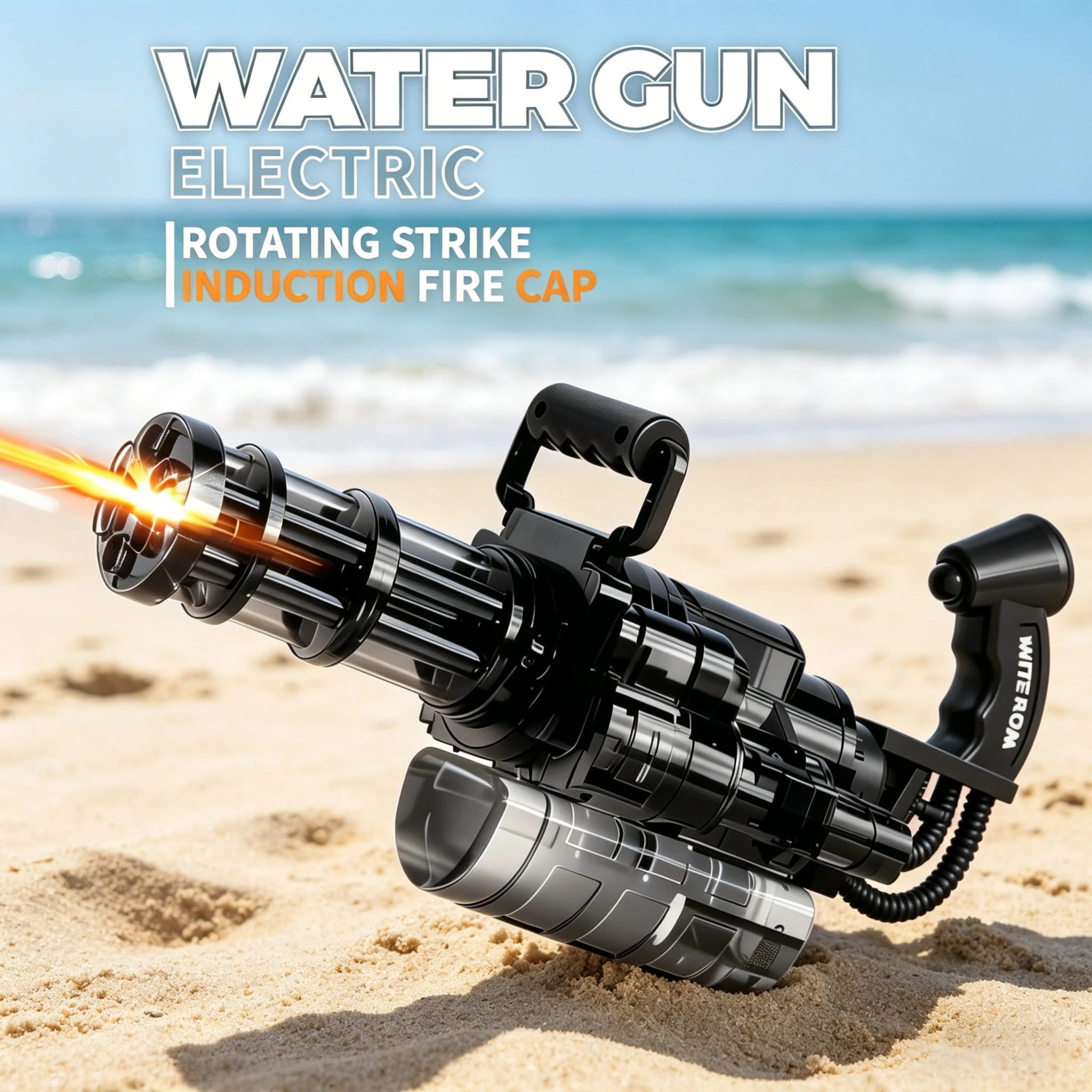 Elektrisch Gatling waterpistool met LED-verlichting, hoge snelheid, continue burst, roterend schietspeelgoed, ideaal voor zomerse buitenactiviteiten, strand en zwembadfeestjes._voghion.com