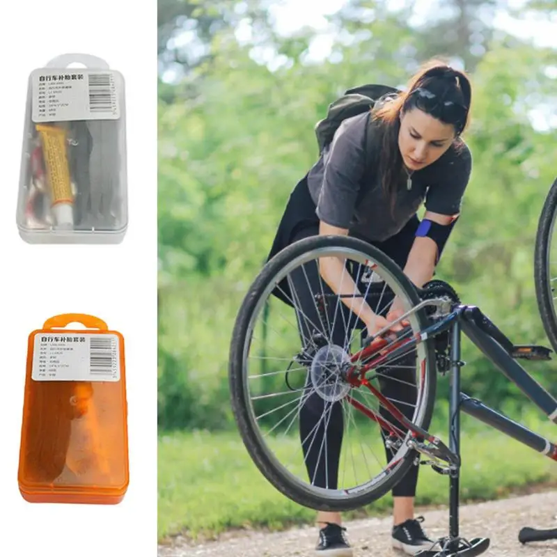 

Bike Tire Repair Kit Small Inner Tube Patch Puncture 17 Pcs Puncture Cold Patch Solution Kit With Adhesive Vulcanizing Patches