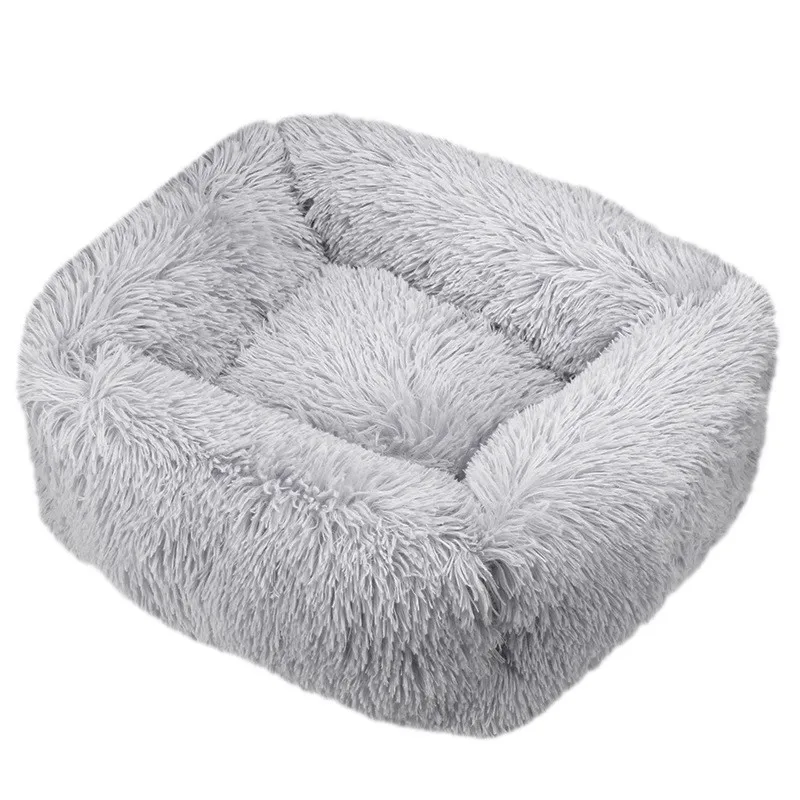 Cama de lujo para perros, camas cuadradas para perros, colchoneta larga de felpa para perros pequeños, medianos y grandes, suministros para perros, cama calmante, perrera lavable