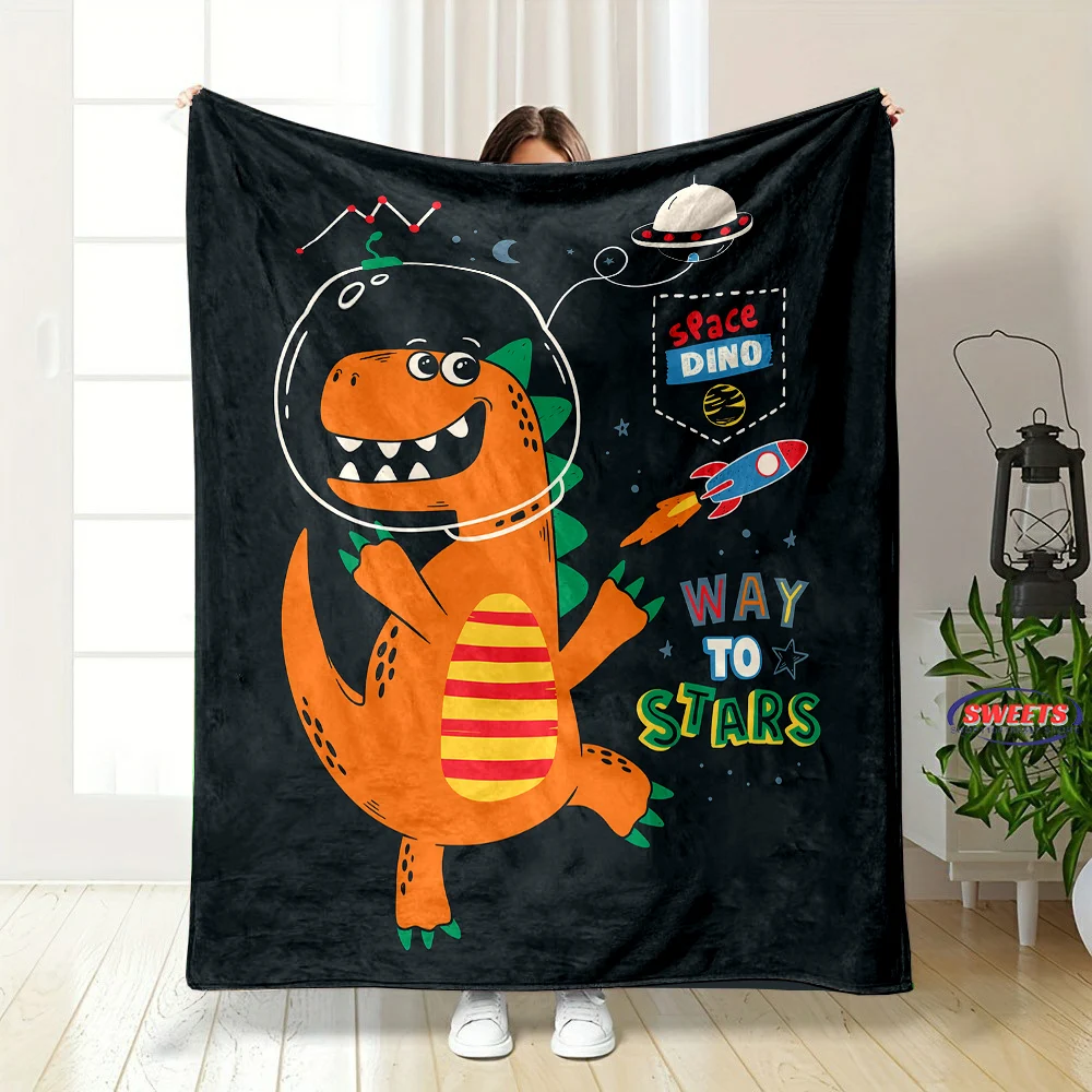 cartoon Dinosaur Space pattern soft Flannel Blanket for Bed Bedroom Sofa Picnic,Warm Throw Blanket for Cover Outdoor Leisure Nap 3