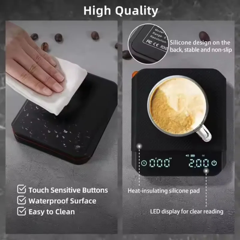 Compact High-Precision Smart Coffee Scale with Rechargeable Timer
