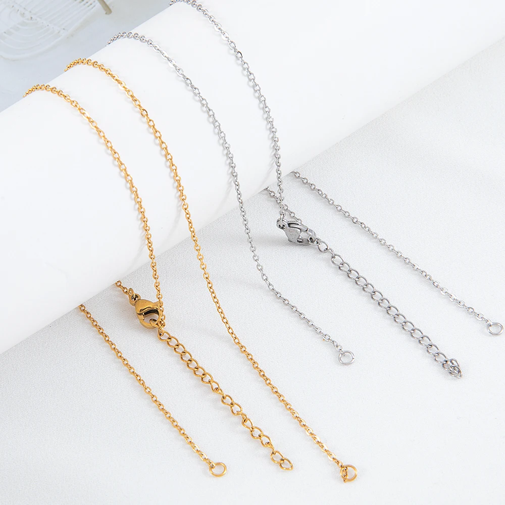 

5pcs 1.5mm O Shape Basic Chain with 2 Loop Lobster Clasp Stainless Steel Semi-finished Chains 45+5cm DIY Necklace Jewelry Making