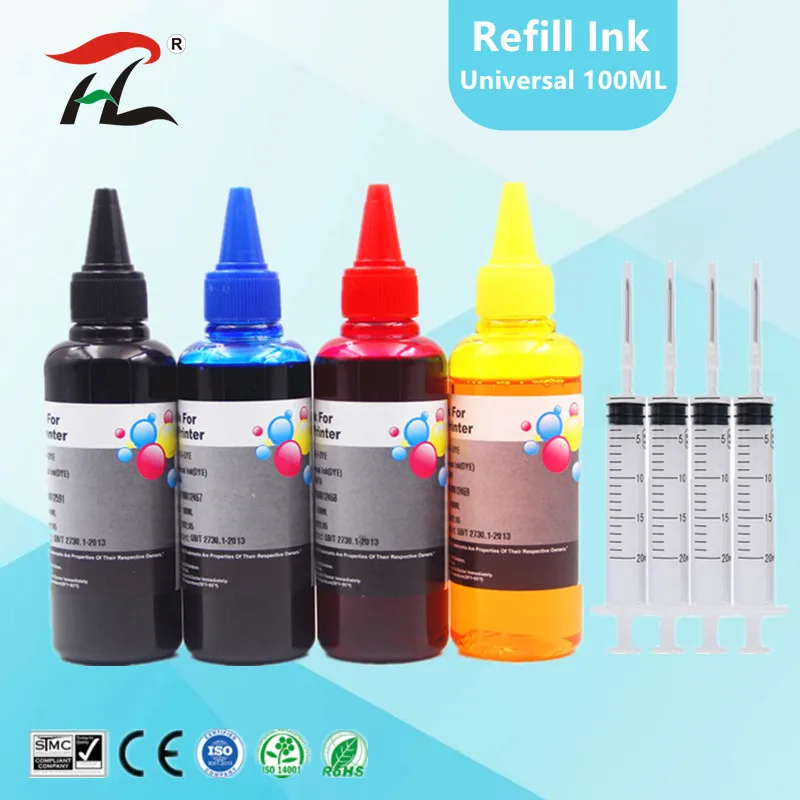 100ml Bottle Printer Dye Ink Refill Kits For HP 123xl 122xl 121xl 302xl 304 301 300 650 652 21 22 140 141 901 350 XL Cartridges