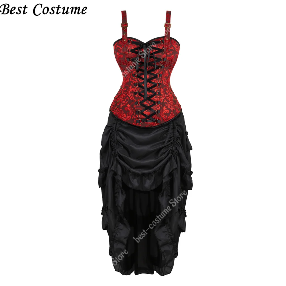 Gothic Black Corset Dress Women Steampunk Corset With Straps Plus Size  Pirate Costume Sexy Off Shoulder Overbust Corset Lace Up