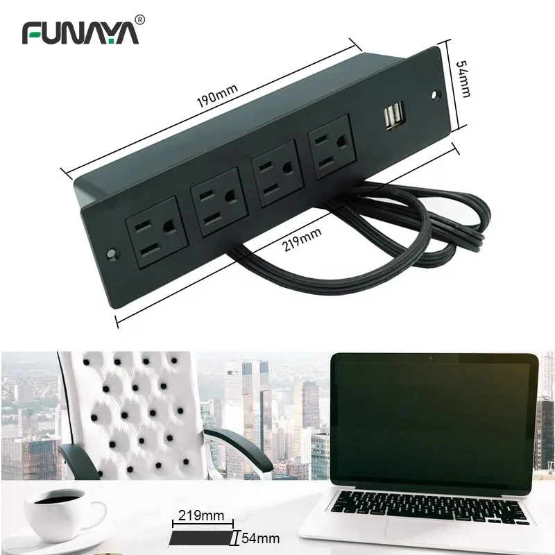 표면 장착형 매립형 가구 소파 충전기 멀티탭, 미국 히든 테이블 소켓, 2 USB 4 콘센트, UL 데스크 소켓, 15A