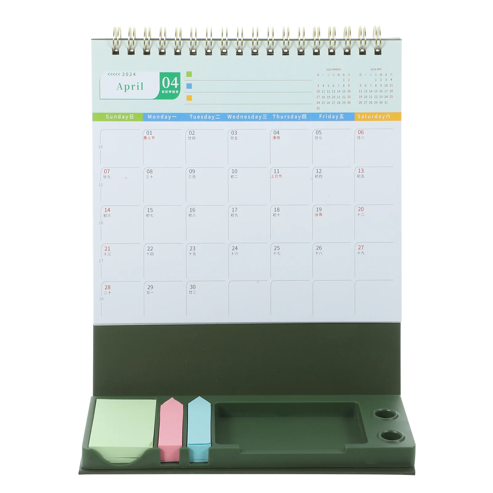 Creative Simple Desk Calendar 2024 Tri-fold Desktop Ornament Countdown Check-in Planner Storage Box Decor for Office Home Paper