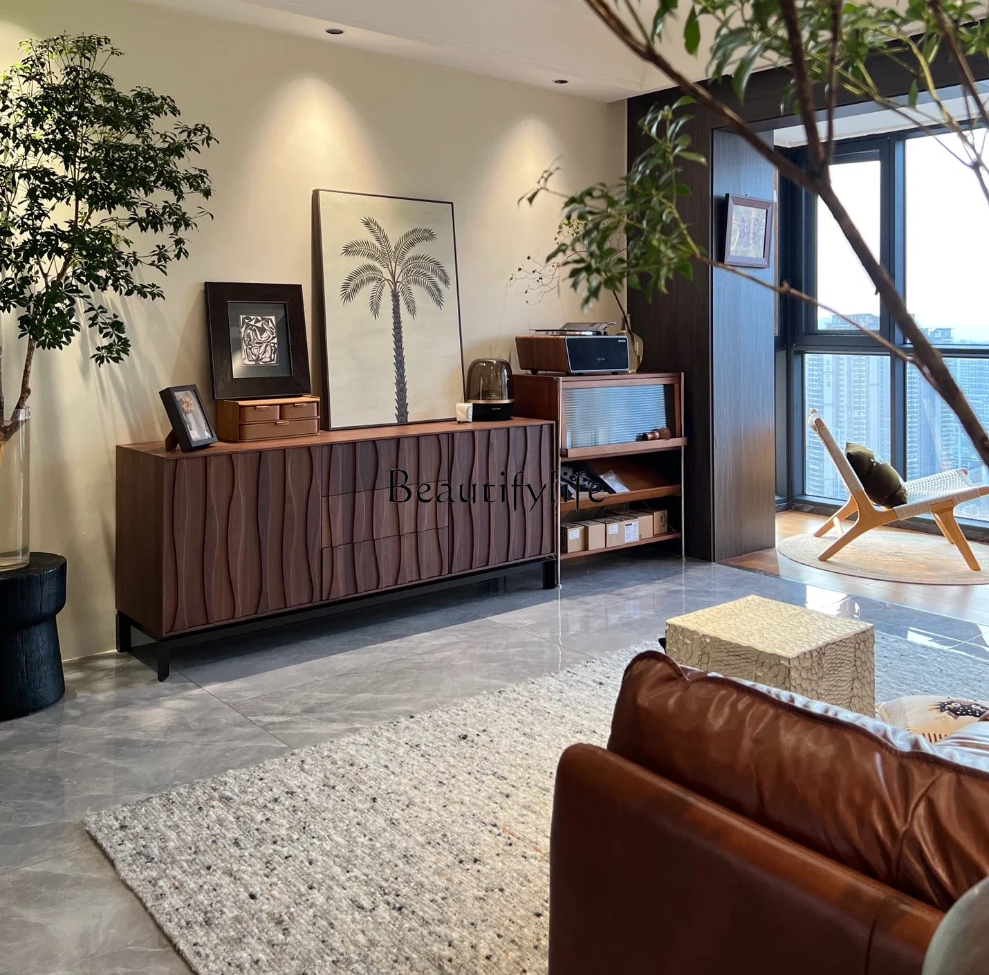 Ji Ji Feng Solid Wood Sideboard North America Imported Black Walnut Wooden Locker Complete Package