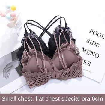 Small Chest Flat Chest Bra Deep V Sexy Lingerie Ultra Thickened Underwear Adjustable Gathered Artifact Back for Women 1