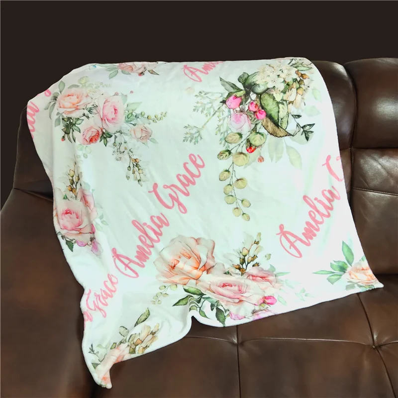 Nome personalizzato Coperta in pile di flanella per bambini Fasciatoio Biancheria da letto per bambini Fasciatoio per culla per neonato Idea regalo di compleanno per ragazza ragazzo neonato - immagine 5