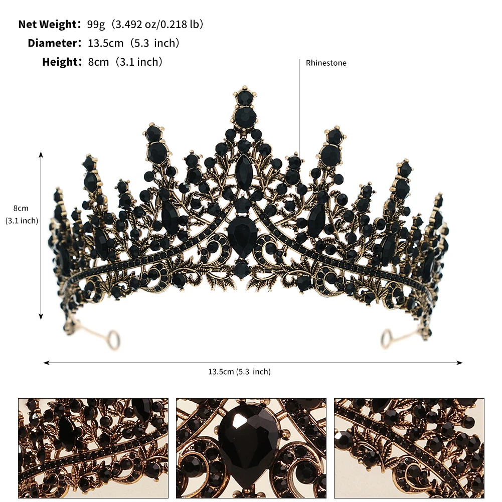 Barocke Vintage Gotische Kristallkrone und Tiara Hochzeits-Braut-Haaraccessoires für Frauen Strass-Kronen Hochzeitszubehör – Detail 10
