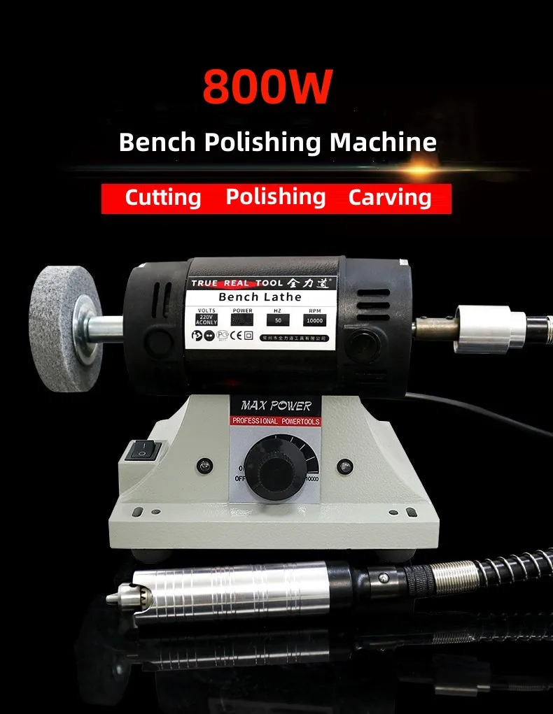 High-Power Bench Grinder, Electric Eoodworking, Jade Carving, Polishing Machine, 0.3-4mm Flexible Shaft Handle, 220V, 800W 3