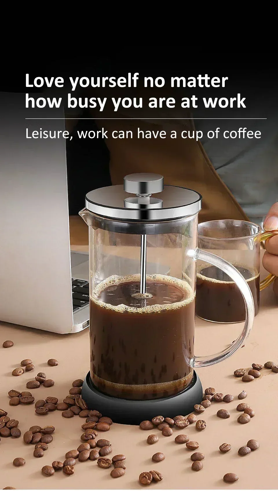 Description Picture 5 of item350-1000ml Stainless Steel Glass Coffee Maker French Press Coffee Pot Heat Resistant Borosilicate Glass Tea Pot Kitchen Tools
