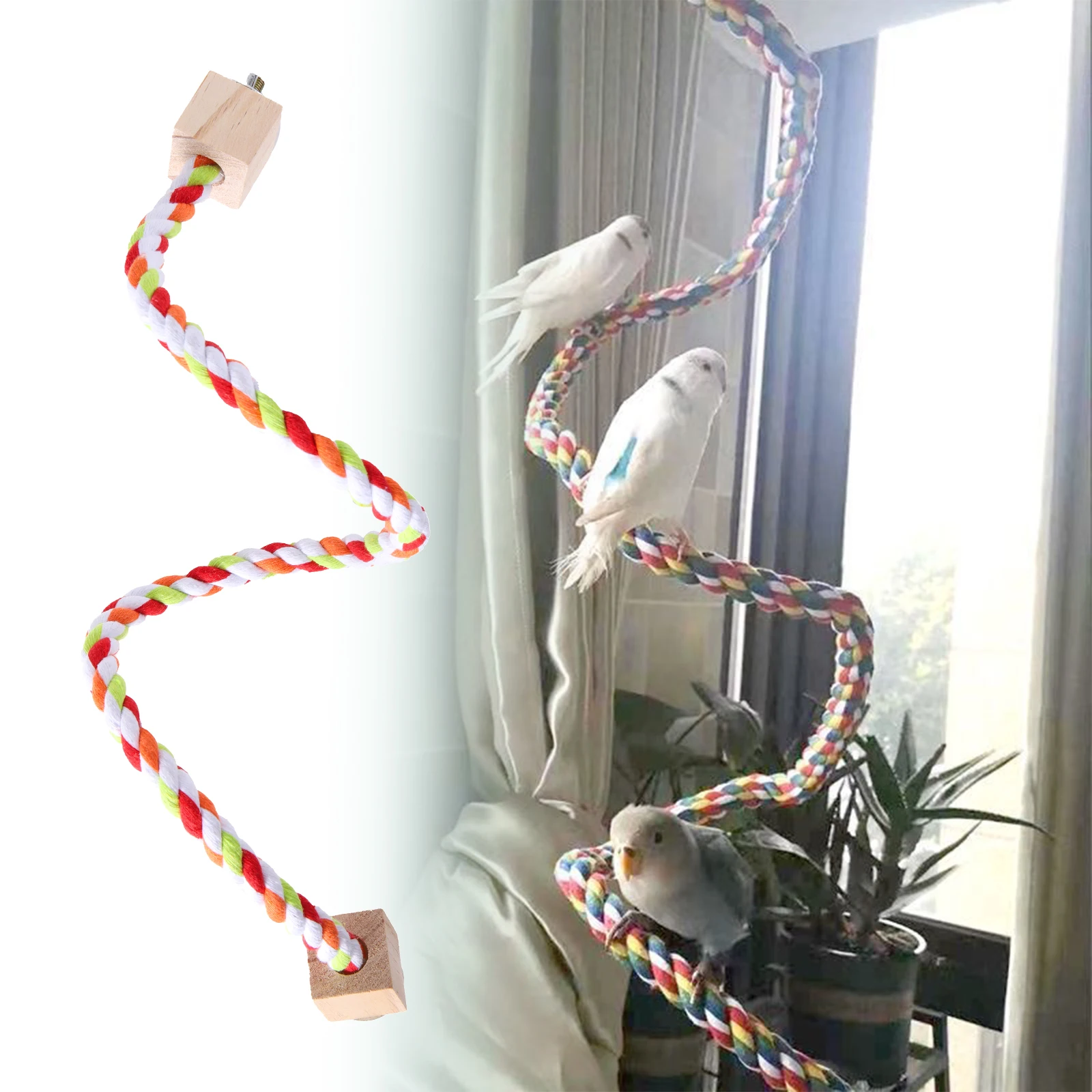 Pet Bird Rope Hanging Parrot Perch Rope Colorful Cotton Rope Toy Elastic Budgie Climbing Chewing Toy Bird Swing Stand Pet Toy 6
