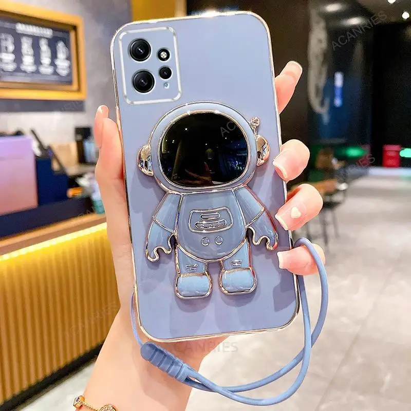 Note12 Astronauta Titolare Custodia in placcatura per Xiaomi Redmi Nota 12 11 10 9 Pro 12s 11s 4g 5g 12c 12pro Lanyard Stand Cover_voghion.com