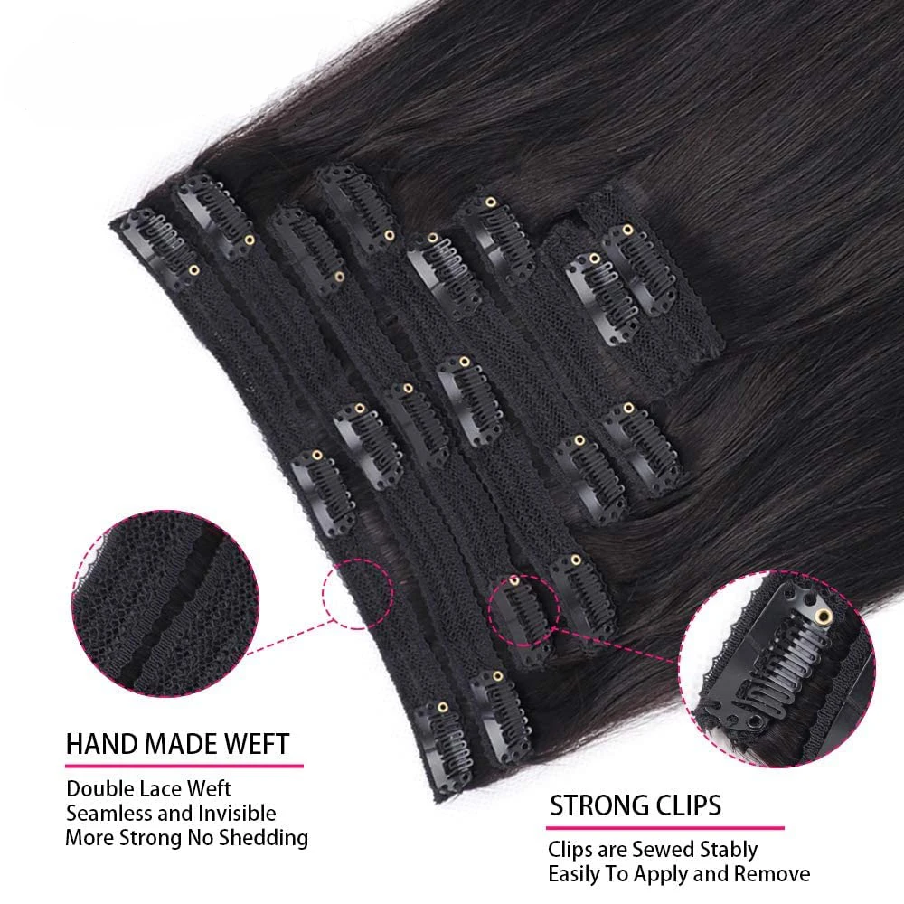Straight Clip In Hair Extensions Remy Human Hair Natural Black Clip-On HairPiece Full Head Thick 8Pcs/Sets For Women 120G