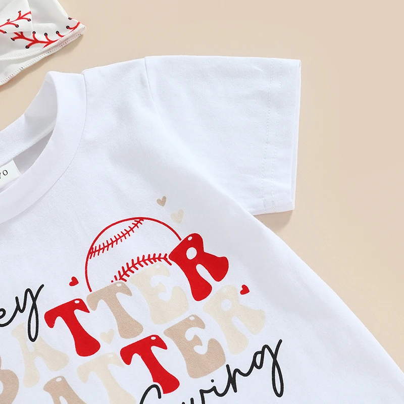 2023-04-21 Lioraitiin 0-24M Baby Girls 3Pcs Summer Outfits Letter Print Short Sleeve T-Shirt Baseball Print Shorts Headband Set