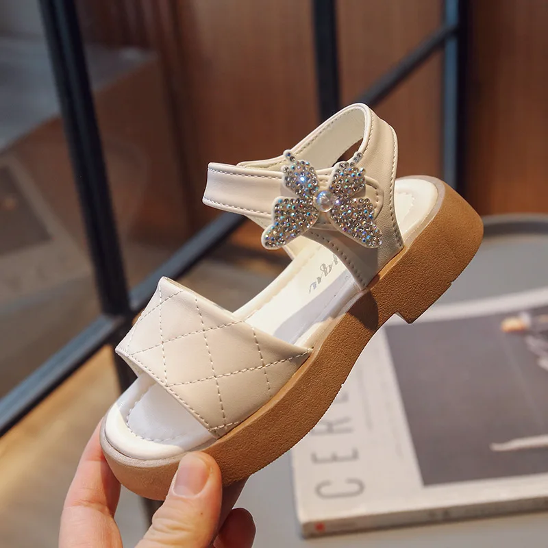 

2023 Summer Children Girls Sandals With Butterfly Decoration White Black 3-12Y baby girl shoes Non-slip sandalias Toddler