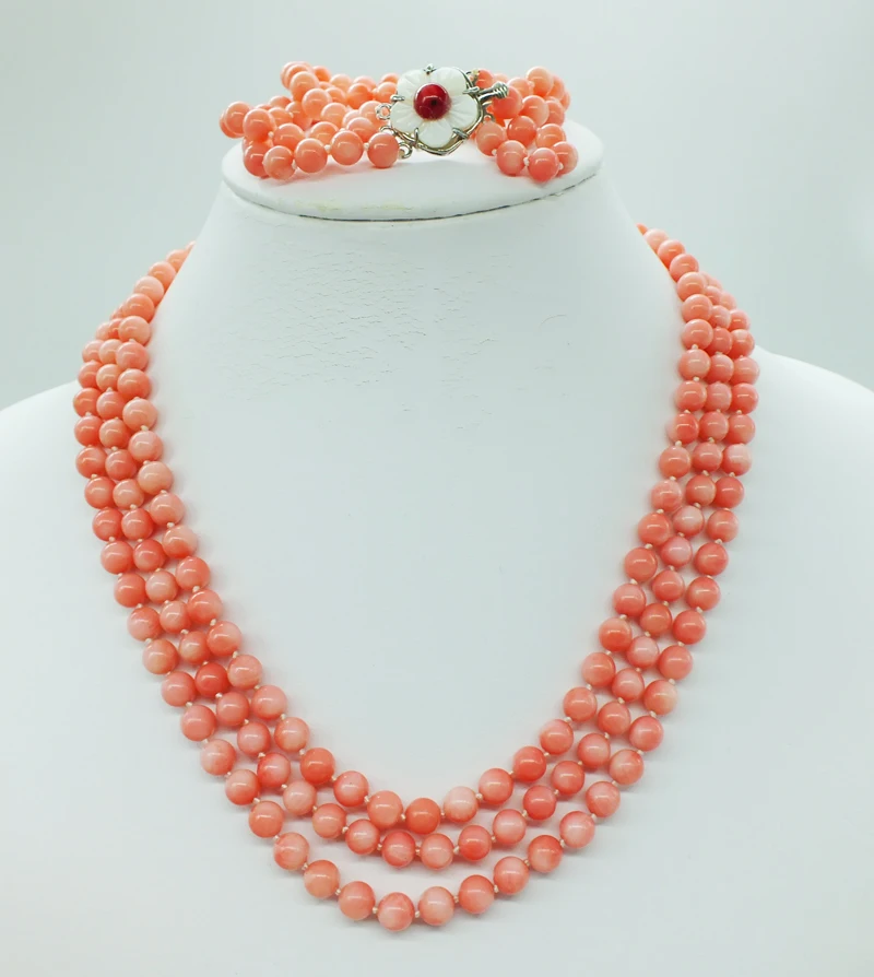 

It is great alone, a very classic 6MM pink coral necklace. Bracelet